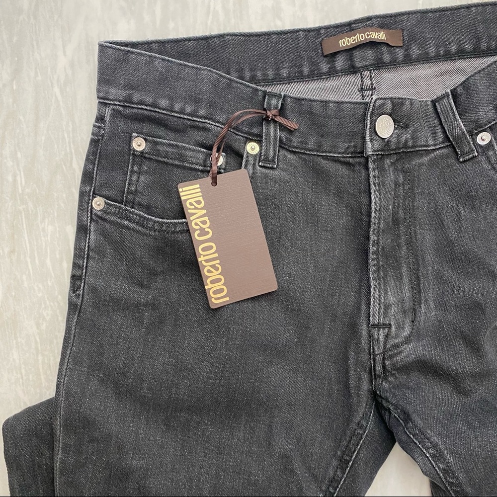 New mens Roberto Cavalli black jeans slim fit embroidered pocket - Picture 6 of 11